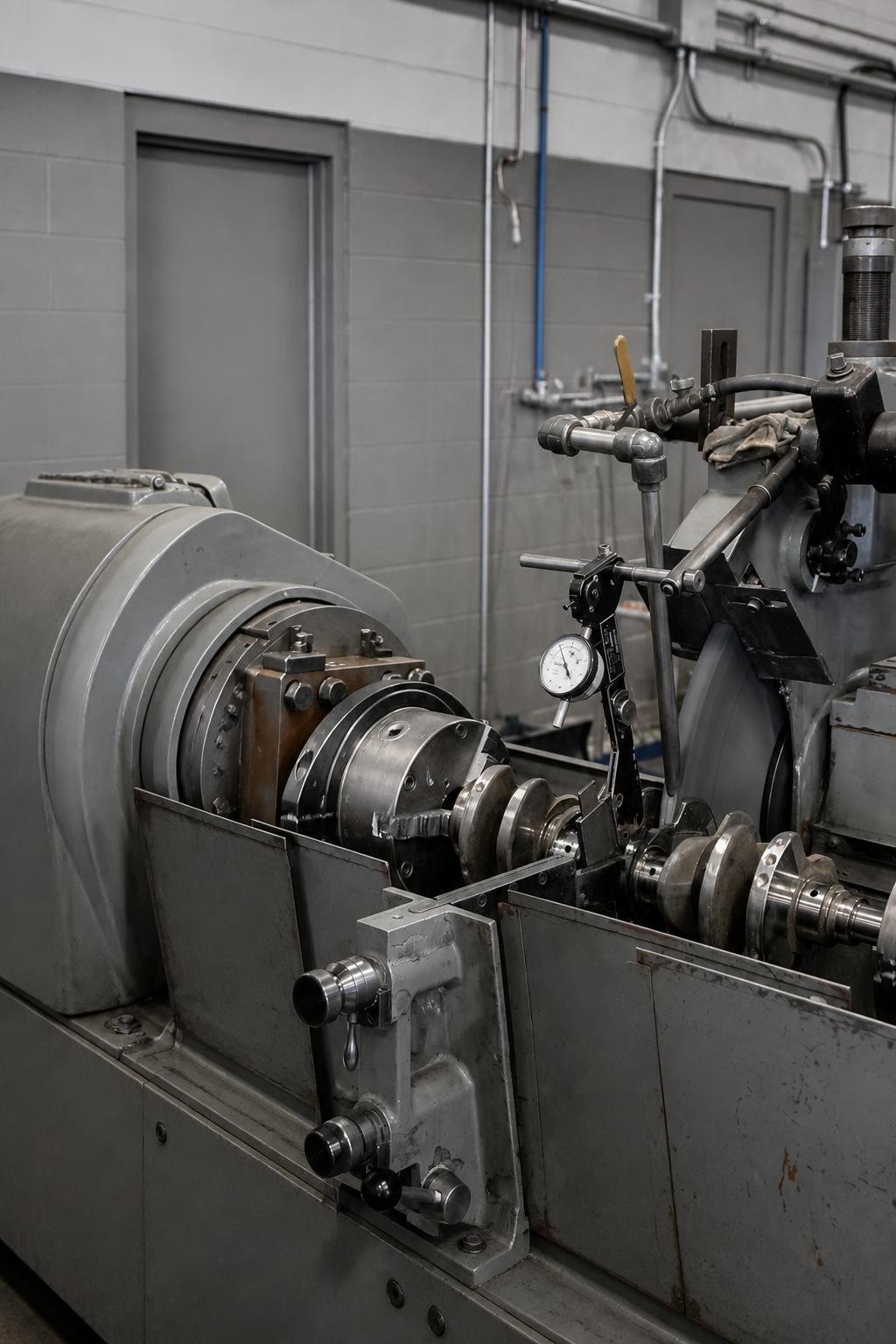 Crankshaft mounted in a precision grinding machine