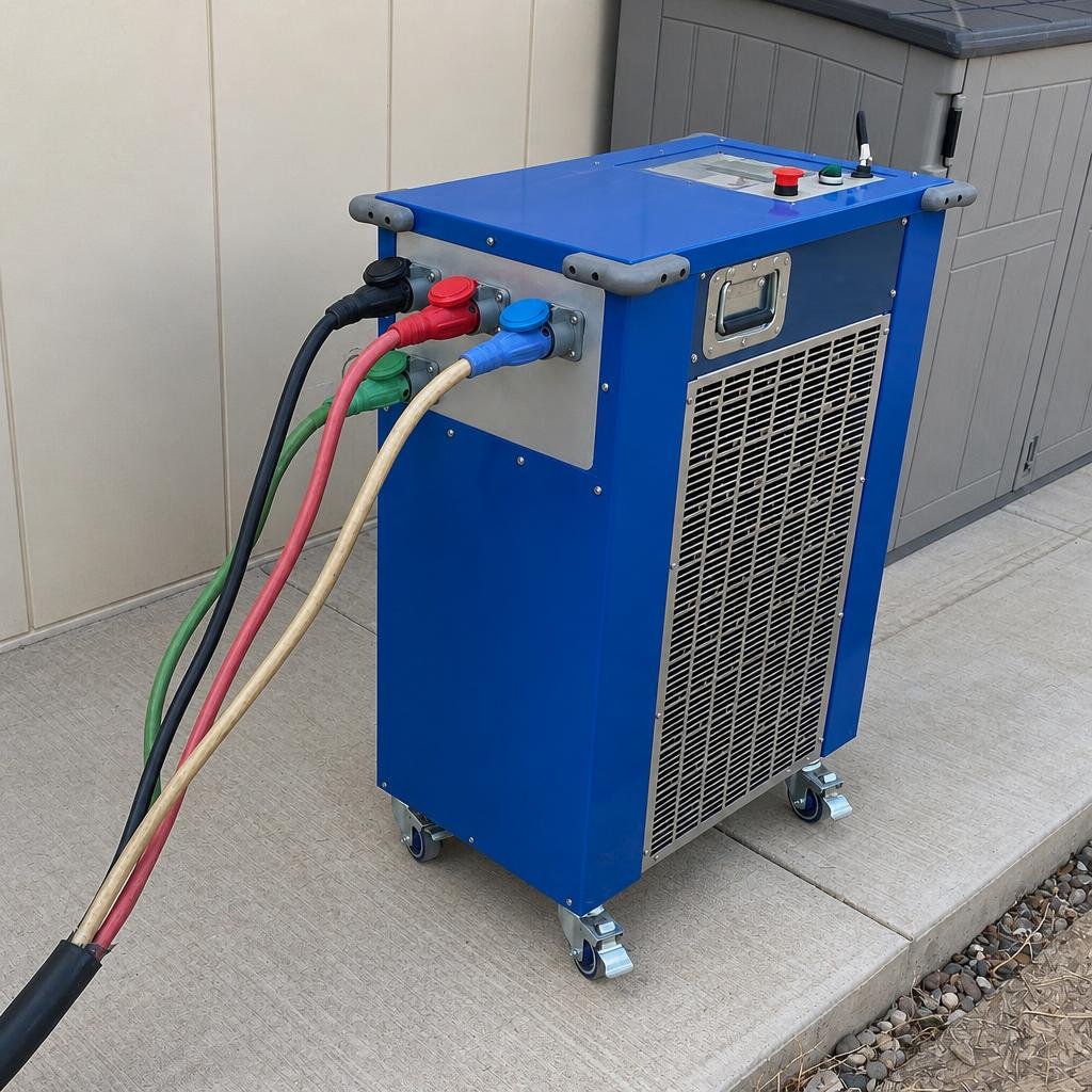Clean product-style image of a 30 kW variable three-phase load bank rated up to 480 V.